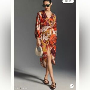 By Anthropologie Floral Printed Midi faux wrap Dress Small